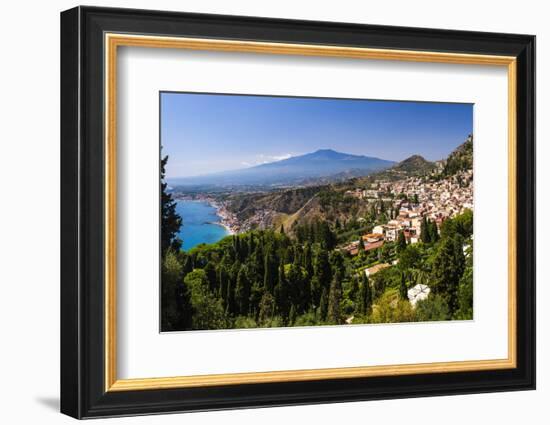 Taormina and Mount Etna Volcano Seen from Teatro Greco (Greek Theatre)-Matthew Williams-Ellis-Framed Photographic Print