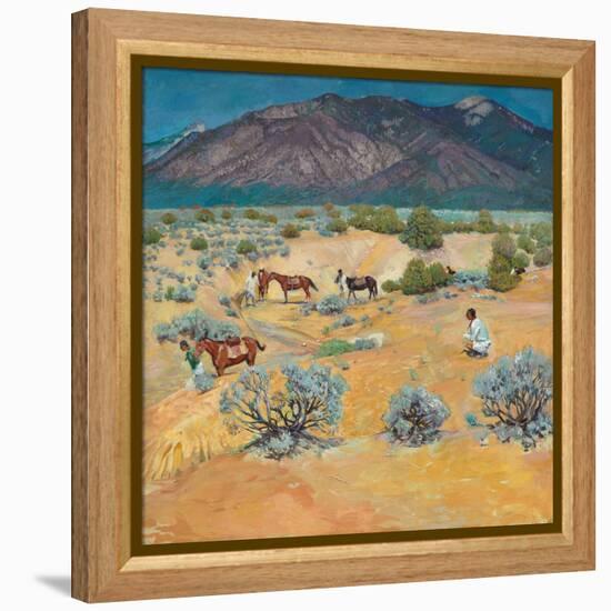 Taos Landscape with Indians (Oil on Canvas)-Walter Ufer-Framed Premier Image Canvas