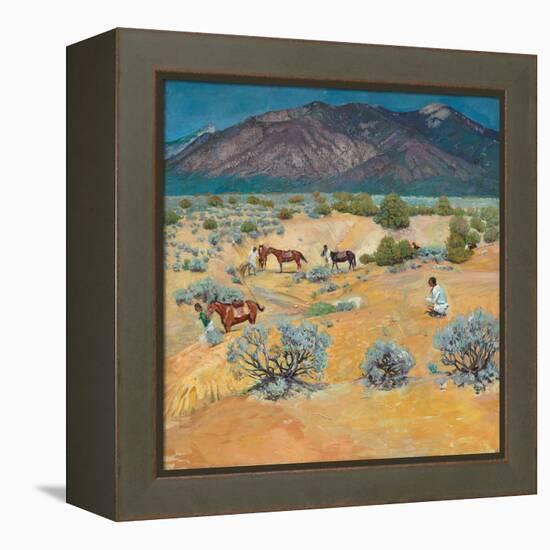 Taos Landscape with Indians (Oil on Canvas)-Walter Ufer-Framed Premier Image Canvas