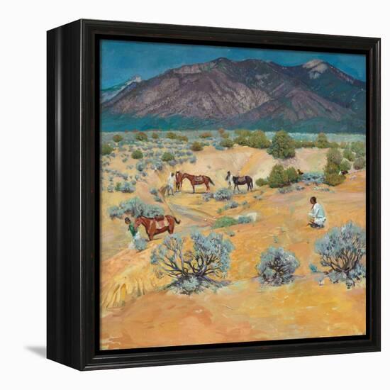 Taos Landscape with Indians (Oil on Canvas)-Walter Ufer-Framed Premier Image Canvas