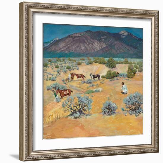 Taos Landscape with Indians (Oil on Canvas)-Walter Ufer-Framed Giclee Print