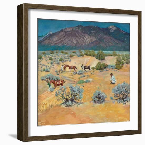 Taos Landscape with Indians (Oil on Canvas)-Walter Ufer-Framed Giclee Print