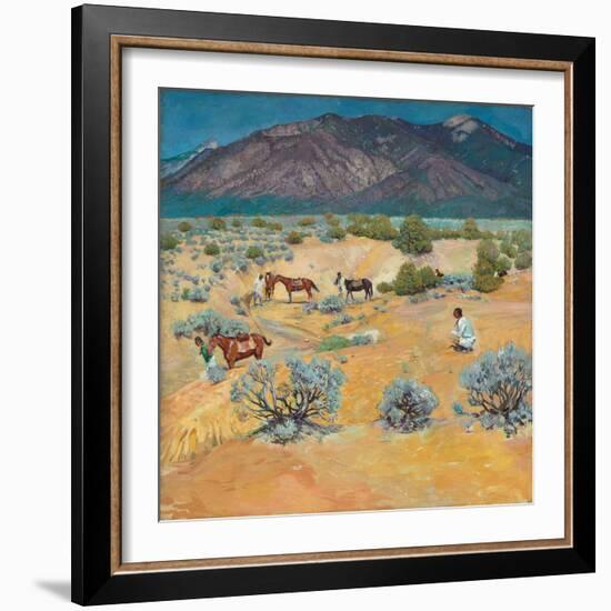 Taos Landscape with Indians (Oil on Canvas)-Walter Ufer-Framed Giclee Print