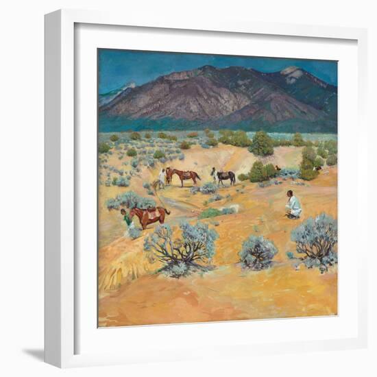 Taos Landscape with Indians (Oil on Canvas)-Walter Ufer-Framed Giclee Print