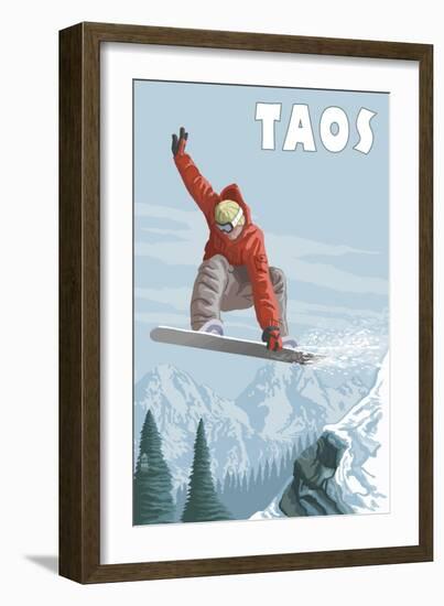 Taos, New Mexico - Jumping Snowboarder-Lantern Press-Framed Art Print