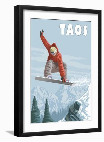 Taos, New Mexico - Jumping Snowboarder-Lantern Press-Framed Art Print