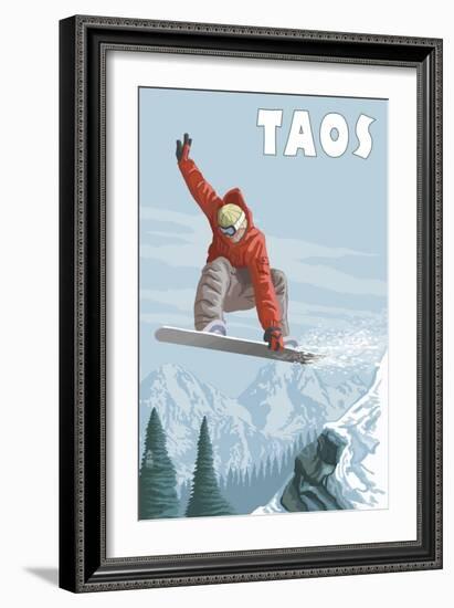 Taos, New Mexico - Jumping Snowboarder-Lantern Press-Framed Art Print