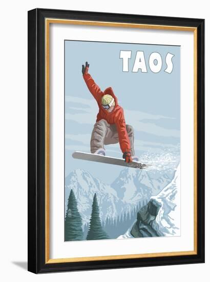 Taos, New Mexico - Jumping Snowboarder-Lantern Press-Framed Art Print