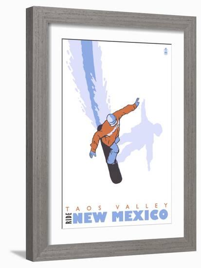 Taos Valley, New Mexico, Snowboard Stylized-Lantern Press-Framed Premium Giclee Print