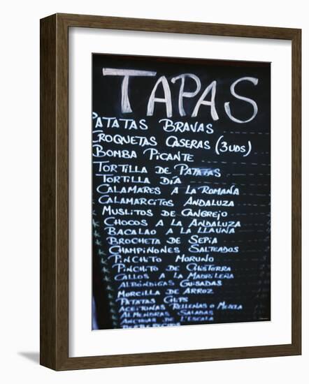 Tapas Menu on Blackboard in a Bar-Martin Skultety-Framed Photographic Print