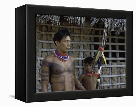 Tapirape Indian Chief and Son, Brazil-null-Framed Premier Image Canvas