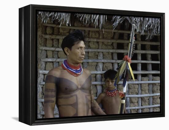 Tapirape Indian Chief and Son, Brazil-null-Framed Premier Image Canvas
