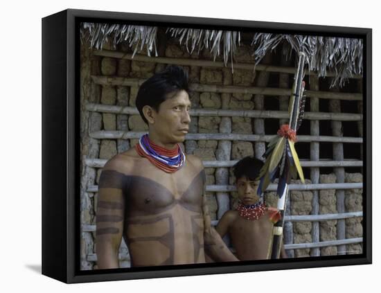 Tapirape Indian Chief and Son, Brazil-null-Framed Premier Image Canvas