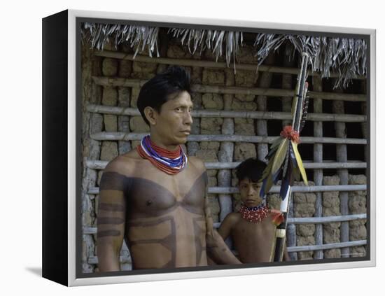 Tapirape Indian Chief and Son, Brazil-null-Framed Premier Image Canvas