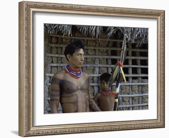 Tapirape Indian Chief and Son, Brazil-null-Framed Photographic Print