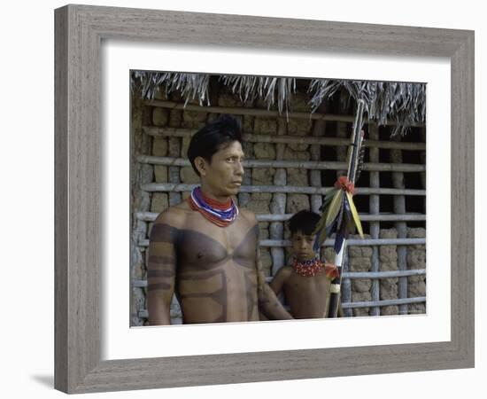 Tapirape Indian Chief and Son, Brazil-null-Framed Photographic Print