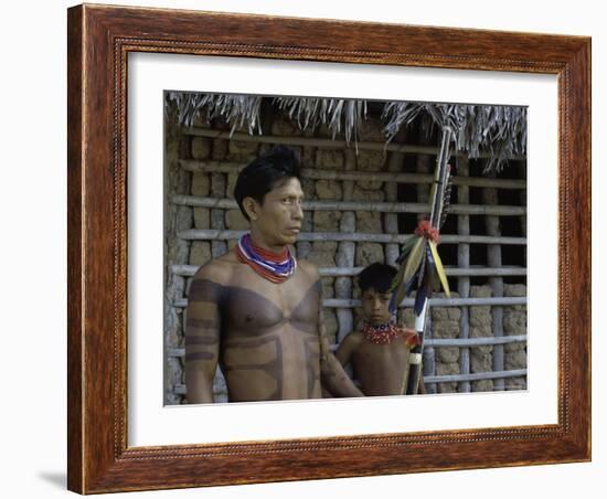 Tapirape Indian Chief and Son, Brazil-null-Framed Photographic Print