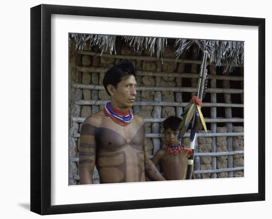 Tapirape Indian Chief and Son, Brazil-null-Framed Photographic Print