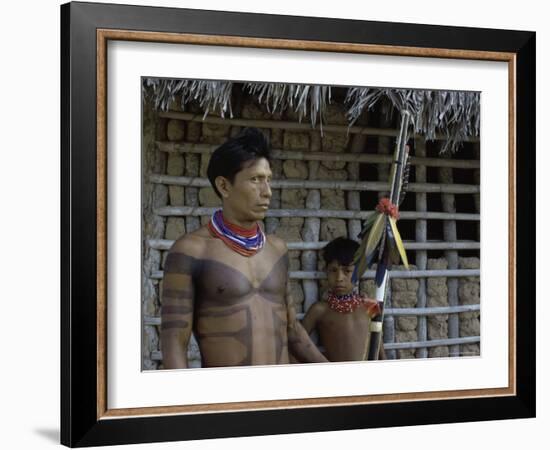 Tapirape Indian Chief and Son, Brazil-null-Framed Photographic Print