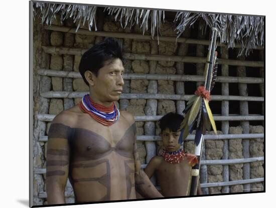 Tapirape Indian Chief and Son, Brazil-null-Mounted Photographic Print