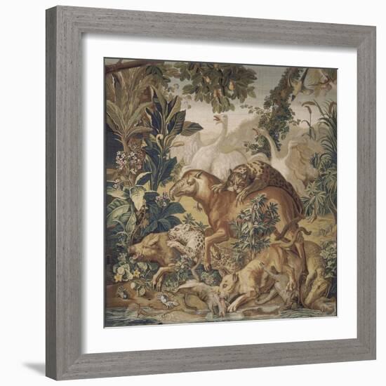 Tapisserie de la Suite des Indes : le Combat d'animaux.-null-Framed Giclee Print