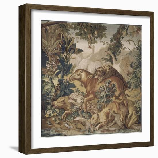 Tapisserie de la Suite des Indes : le Combat d'animaux.-null-Framed Giclee Print