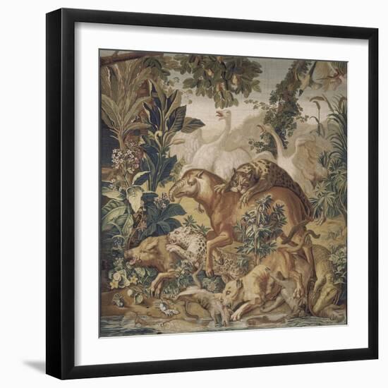 Tapisserie de la Suite des Indes : le Combat d'animaux.-null-Framed Giclee Print