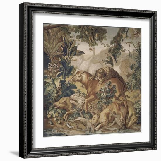 Tapisserie de la Suite des Indes : le Combat d'animaux.-null-Framed Giclee Print