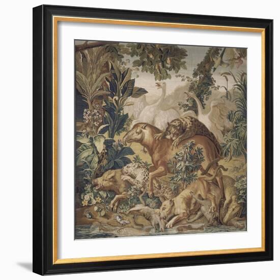 Tapisserie de la Suite des Indes : le Combat d'animaux.-null-Framed Giclee Print