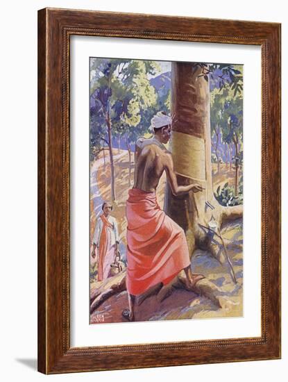 Tapping a Rubber Tree-null-Framed Art Print