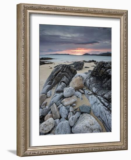 Taransay at Sunset from the Rocky Shore at Scarista, Isle of Harris, Outer Hebrides, Scotland, UK-Lee Frost-Framed Photographic Print