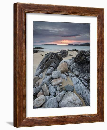 Taransay at Sunset from the Rocky Shore at Scarista, Isle of Harris, Outer Hebrides, Scotland, UK-Lee Frost-Framed Photographic Print