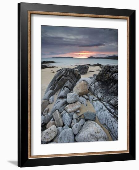 Taransay at Sunset from the Rocky Shore at Scarista, Isle of Harris, Outer Hebrides, Scotland, UK-Lee Frost-Framed Photographic Print