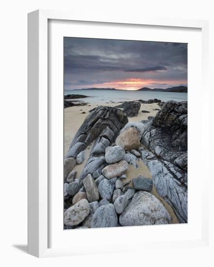 Taransay at Sunset from the Rocky Shore at Scarista, Isle of Harris, Outer Hebrides, Scotland, UK-Lee Frost-Framed Photographic Print