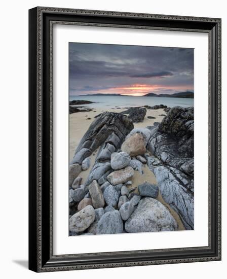 Taransay at Sunset from the Rocky Shore at Scarista, Isle of Harris, Outer Hebrides, Scotland, UK-Lee Frost-Framed Photographic Print