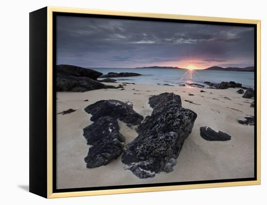 Taransay at Sunset from the Rocky Shore at Scarista, Isle of Harris, Outer Hebrides, Scotland, UK-Lee Frost-Framed Premier Image Canvas