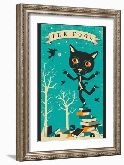 Tarot Card Cat: The Fool-Jazzberry Blue-Framed Art Print