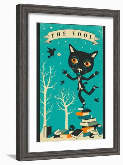 Tarot Card Cat: The Fool-Jazzberry Blue-Framed Art Print