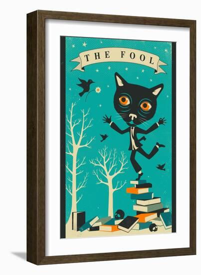 Tarot Card Cat: The Fool-Jazzberry Blue-Framed Art Print