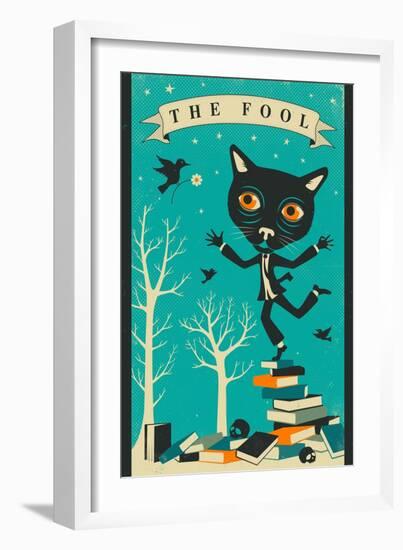 Tarot Card Cat: The Fool-Jazzberry Blue-Framed Art Print