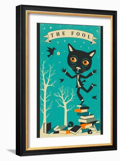 Tarot Card Cat: The Fool-Jazzberry Blue-Framed Art Print