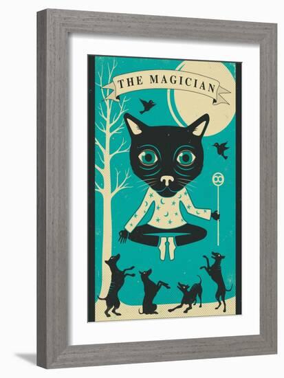 Tarot Card Cat: The Magician-Jazzberry Blue-Framed Art Print