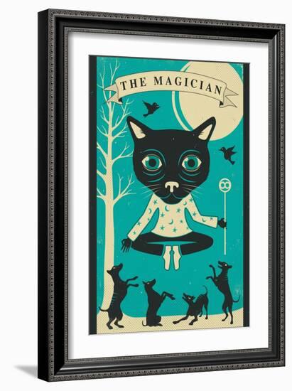 Tarot Card Cat: The Magician-Jazzberry Blue-Framed Art Print