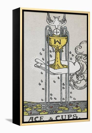 Tarot Card With a Hand Holding a Gold Cup Over a Pond. a White Bird Flies Into the Cup-Arthur Edward Waite-Framed Premier Image Canvas