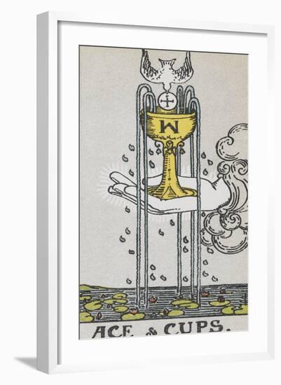 Tarot Card With a Hand Holding a Gold Cup Over a Pond. a White Bird Flies Into the Cup-Arthur Edward Waite-Framed Giclee Print