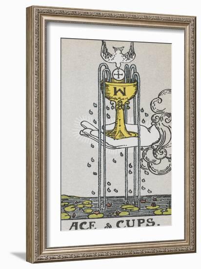 Tarot Card With a Hand Holding a Gold Cup Over a Pond. a White Bird Flies Into the Cup-Arthur Edward Waite-Framed Giclee Print