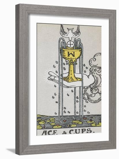 Tarot Card With a Hand Holding a Gold Cup Over a Pond. a White Bird Flies Into the Cup-Arthur Edward Waite-Framed Giclee Print