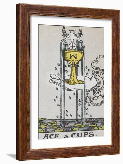 Tarot Card With a Hand Holding a Gold Cup Over a Pond. a White Bird Flies Into the Cup-Arthur Edward Waite-Framed Giclee Print