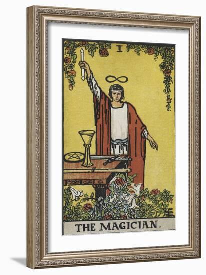 Tarot Card With a Magician Holding an Object Wearing a Red Robe, Before a Table With a Sword-Arthur Edward Waite-Framed Giclee Print