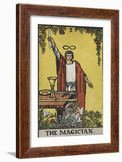 Tarot Card With a Magician Holding an Object Wearing a Red Robe, Before a Table With a Sword-Arthur Edward Waite-Framed Giclee Print